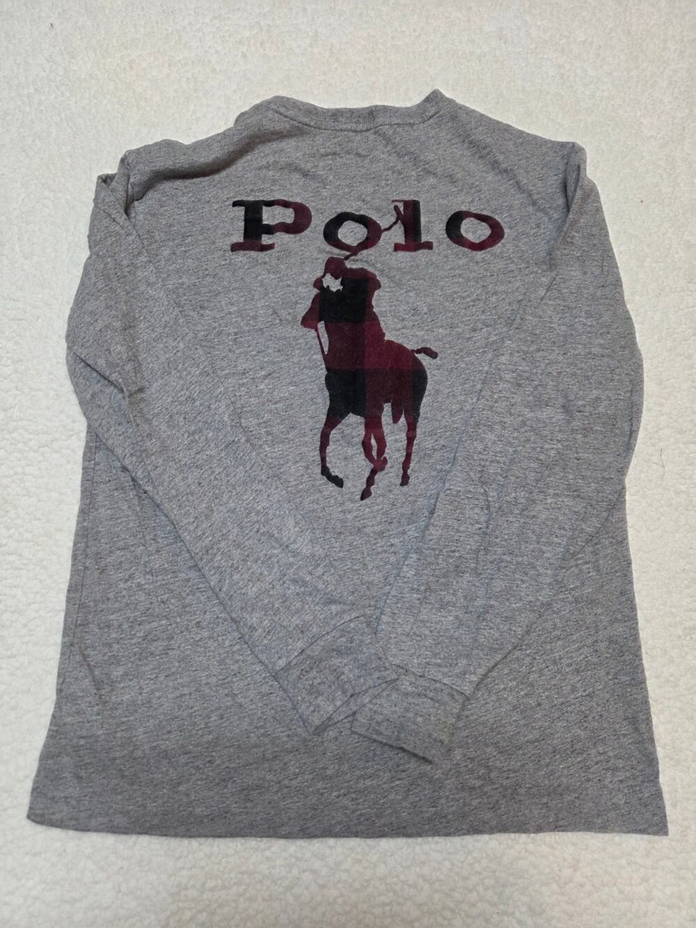 Ralph Lauren Gray Long-Sleeve Tee with Maroon Polo Graphic